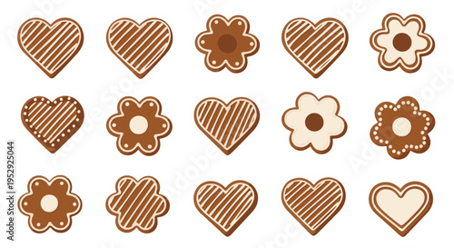 Collection of Heart Shaped and Flower Shaped Gingerbread Cookies