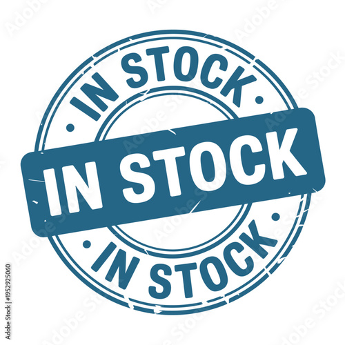 A blue circular stamp displaying the text in stock multiple times