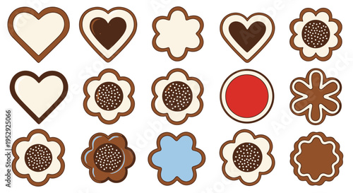 Cute Colorful Cookie Collection Heart Flower Round Shapes Illustration