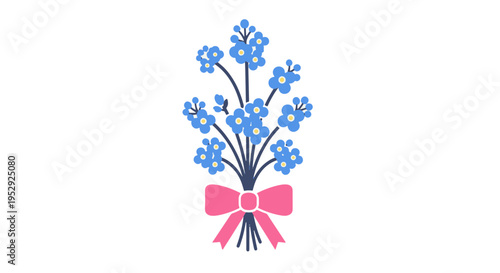 Delicate Bouquet of Blue Forget Me Not Flowers Tied with Pink Bow