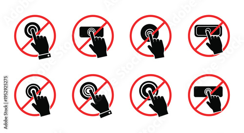Four variations of do not touch signs displayed in a grid pattern