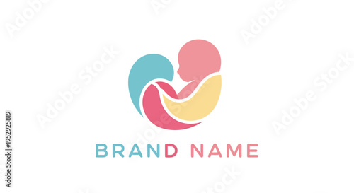 Modern Abstract Baby and Parent Embrace Logo Design, People, White Background, Vector Illustration, Flat Minimalist View, Family Concept