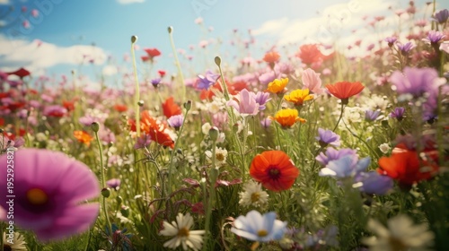 A photo of a field with colorful wildflowers