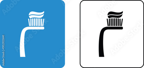 Toothbrush with Toothpaste Icon Set for Dental Hygiene Concept, Oral Care Symbol Design for Healthcare Apps, Clinics, Education Materials, and Clean Health Graphics