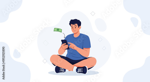 Man Using Smartphone for Mobile Banking or Online Payments with Money Transfer