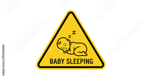 Minimalist Baby Sleeping Sign, Infant Safety Warning, Indoor, Vector Illustration, Simple Design, Front View, Parenting Concept