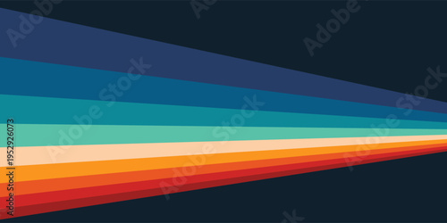 Abstract colorful 70s background vector. Vintage retro style wallpaper with lines, rainbow wavy stripes. 1970 color illustration design suitable for poster, banner, decorative, wall art.