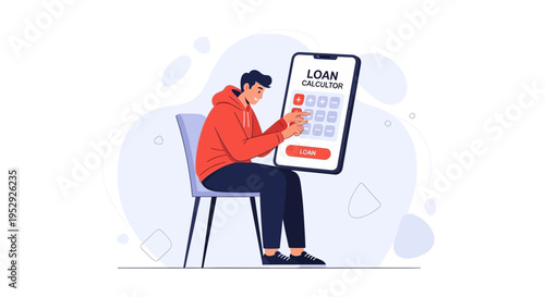 Man Using Loan Calculator App on Smartphone for Financial Planning