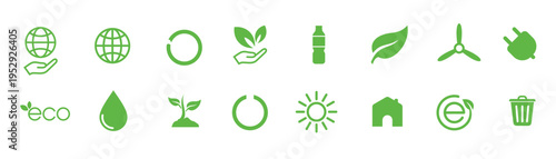 “Environment and Natural Resources Icon Set – Ecology, Sustainability, Energy and Nature Symbols”