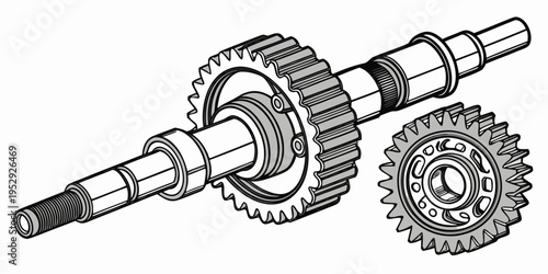 A detailed illustration of a mechanical gear system with various components.