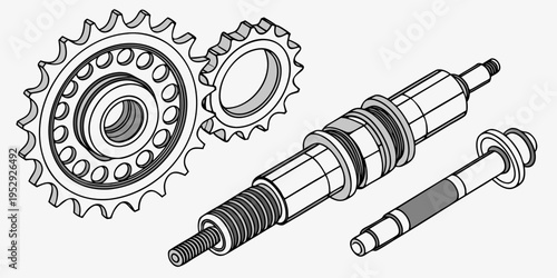 Close-up view of mechanical gears and a drive shaft assembly