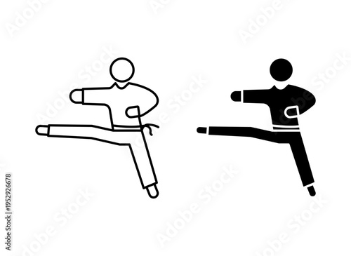 Karate fighter icon with editable stroke. Black solid icons