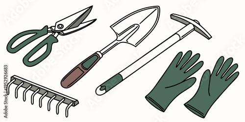 Assorted gardening tools and equipment for outdoor use