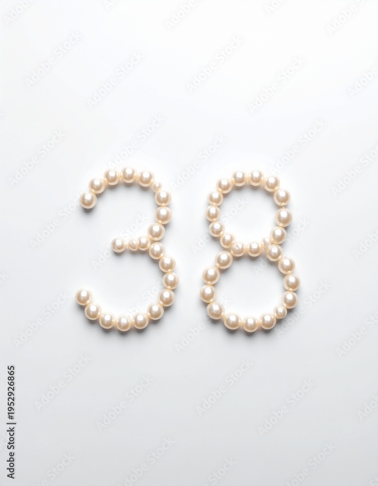 Obraz premium Number 38 made out of small pearls on a neutral solid background