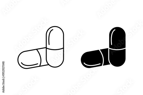 Medicine of pills and capsules icon with editable stroke. Black solid icons