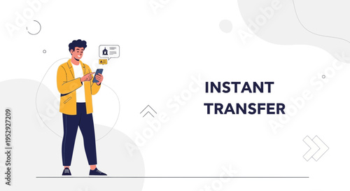 Man using smartphone for instant money transfer, online banking, financial technology concept