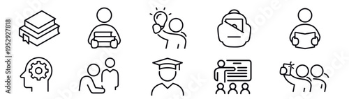 “Education Line Icon Set – School, Learning, Knowledge and Academic Outline Icons”