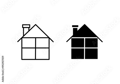 Modular house icon with editable stroke. Black solid icons