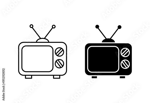 Old TV icon with editable stroke. Black solid icons