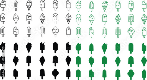 Ice Cream Icon Vector Set with Popsicle Cone and Summer Dessert Silhouette for Food Branding