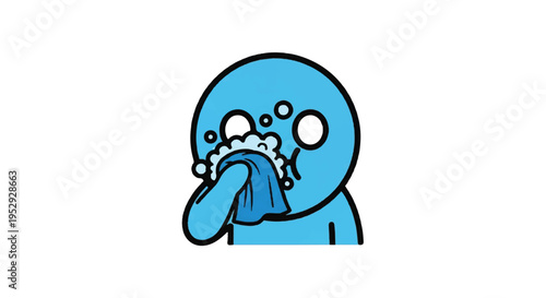 Cartoon figure washing face with soap and water