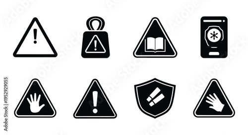 Repeated warning signs instruct users to read the manual before operation