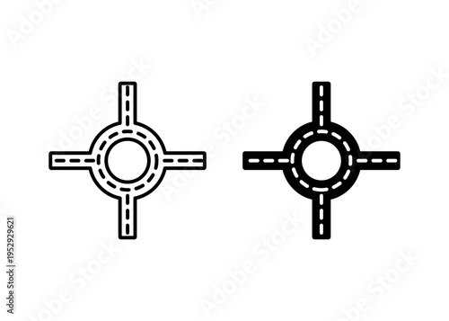 Road junction icon with editable stroke. Black solid icons