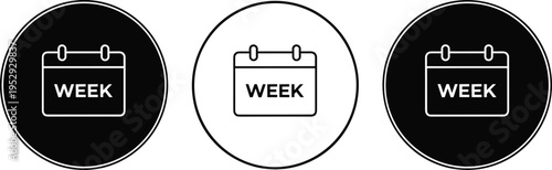 Week Calendar Badge Icon Set with Schedule Planner Symbol, Weekly Time Management Label for Productivity Apps, Office Planning Tools, and Digital Organization Design