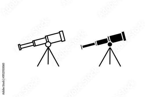 Telescope icon with editable stroke. Black solid icons