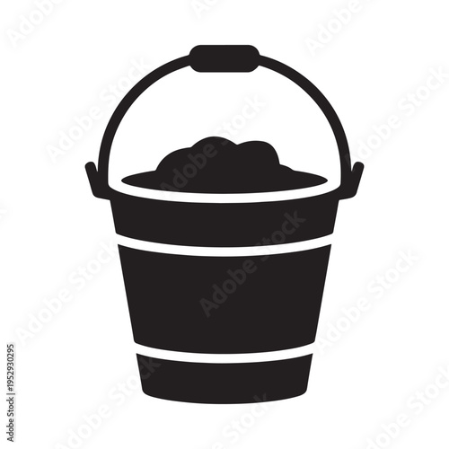 Simple black silhouette of a bucket filled with a dark substance