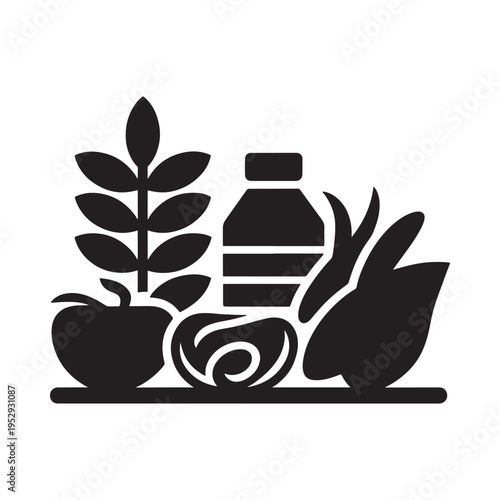 Wallpaper Mural A simple black icon depicting various fruits and vegetables together Torontodigital.ca