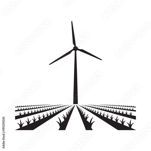 Wallpaper Mural A black and white illustration of a wind turbine in a field Torontodigital.ca