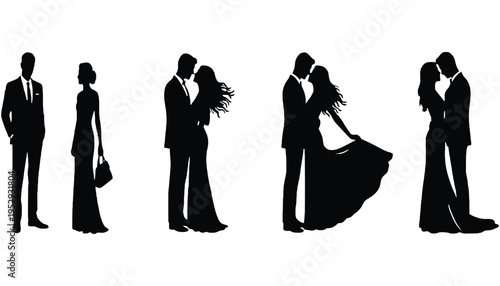 Couple silhouette vector illustration of romantic pairs in formal wear