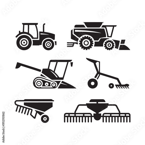 Wallpaper Mural Black silhouette icons depicting various agricultural machinery and farming equipment Torontodigital.ca