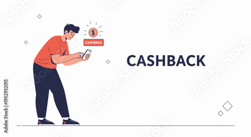 Man using smartphone for cashback, online shopping, money saving concept
