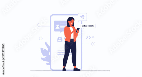 Woman Using Smartphone for Instant Money Transfer via Mobile App