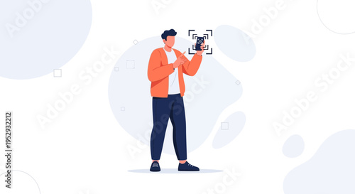 Man scanning QR code on phone with augmented reality overlay, modern technology concept