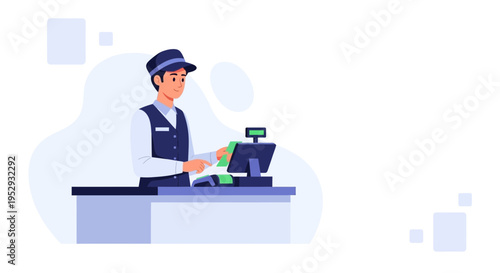 Cashier Counting Money at Checkout Counter with POS Terminal