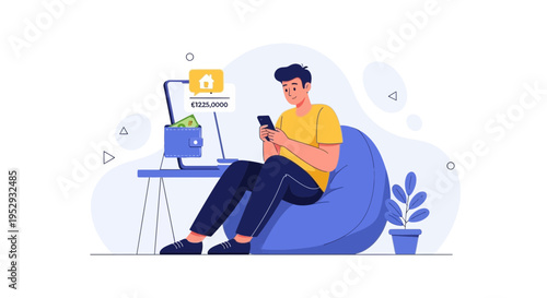 Man using smartphone for online banking and financial transactions, digital wallet concept