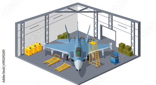 Airplane in a large hangar bay.