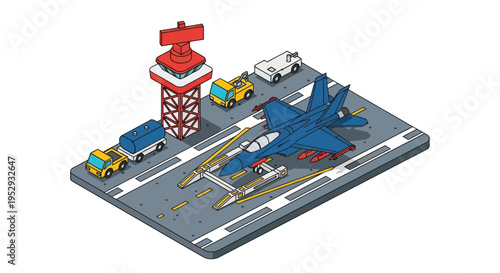 Airplane on airport runway with vehicles.