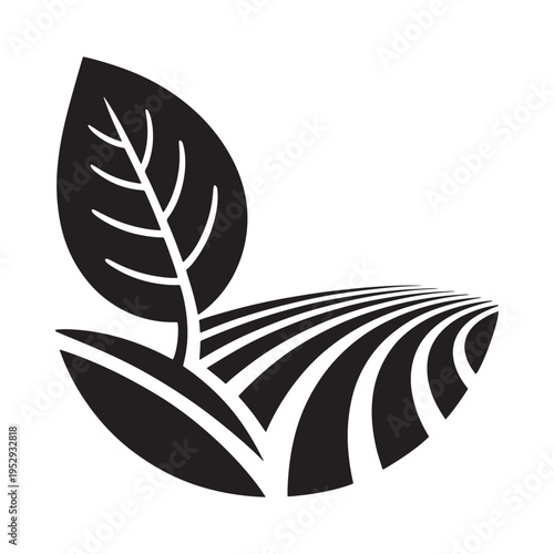 Wallpaper Mural Simple black and white illustration of leaves and agricultural fields Torontodigital.ca