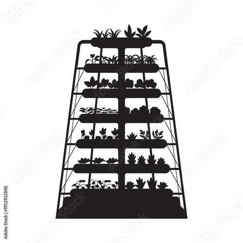 Wallpaper Mural A black silhouette of a tiered vertical garden structure with foliage Torontodigital.ca