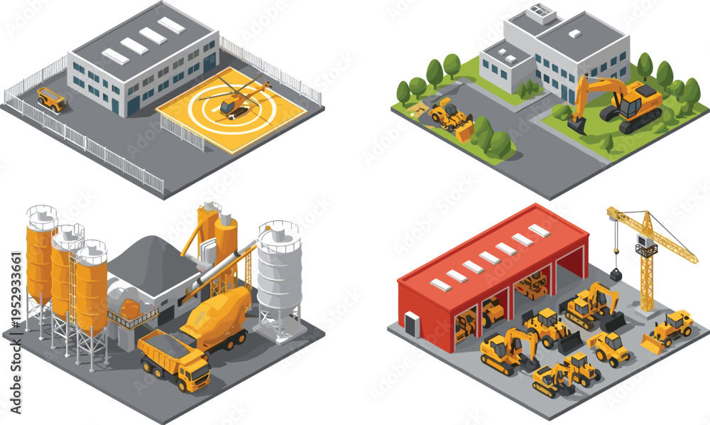Obraz premium Isometric industrial factory collection, smart manufacturing systems, modern production plants, automation technology, engineering processes, digital 