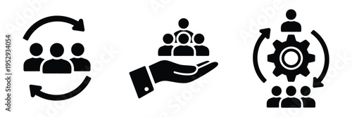 Customer care icon set in flat featuring social help symbols on white, retention and client support signs in black, people protection, and safety symbols, vector illustrations for apps, website