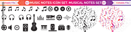 Music notes icon set, Music notes symbol, vector illustration. Music and sound icon set. Music sign. Vector, 