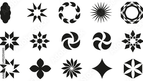 Flower icon set with various black silhouette designs and shapes