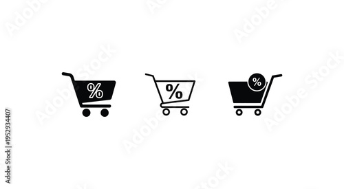 E commerce shopping cart icons with discounts and promotions