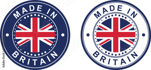 Made in Britain Circular Badge Icon Set with Union Jack Flag Emblem for Product Origin Label Packaging Branding Vector Illustration