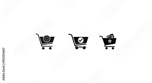 Three shopping carts with different states